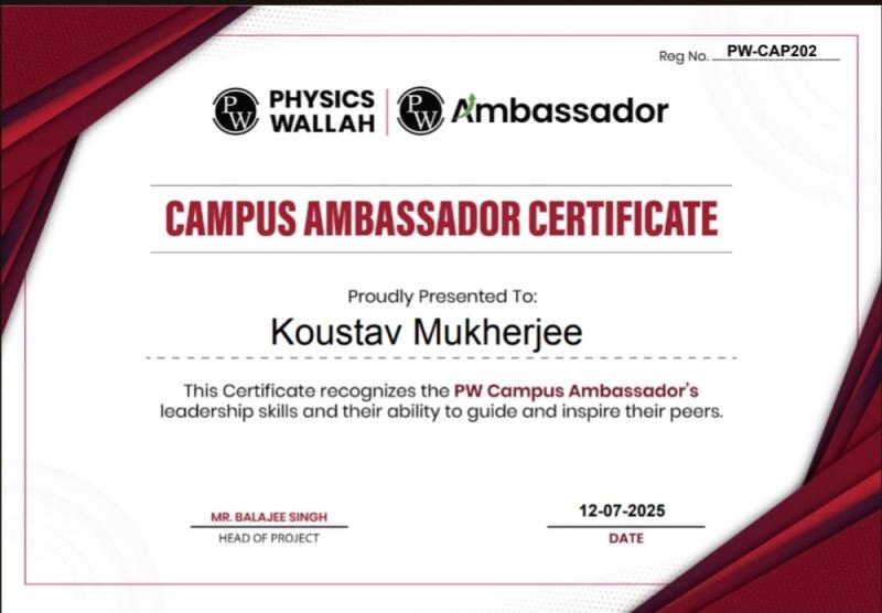 PW Campus Ambassador Certificate